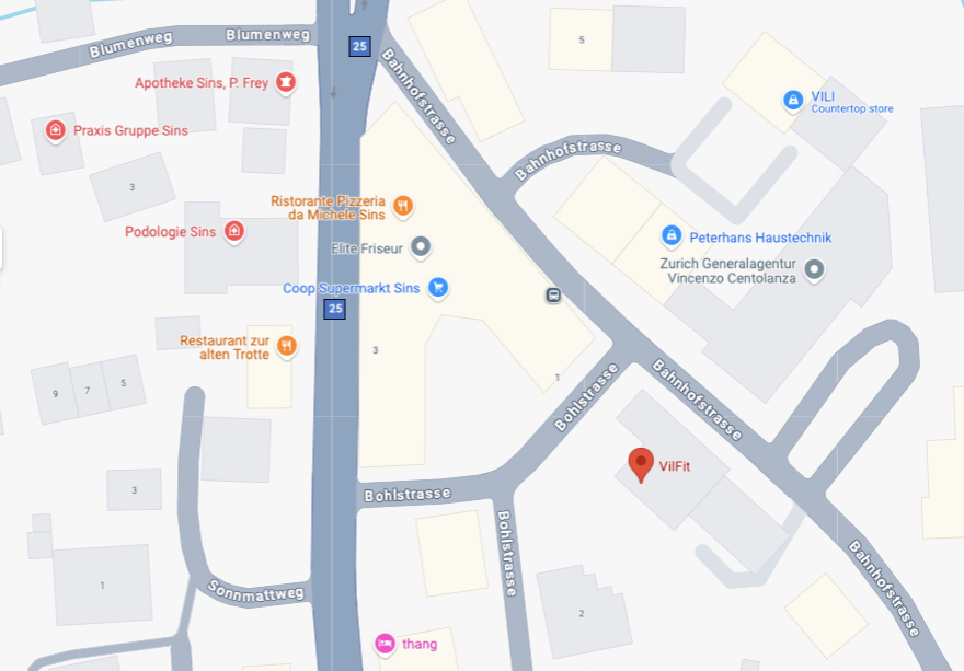 Karte zum VILFIT Sins. Vilfit ist neben Coop