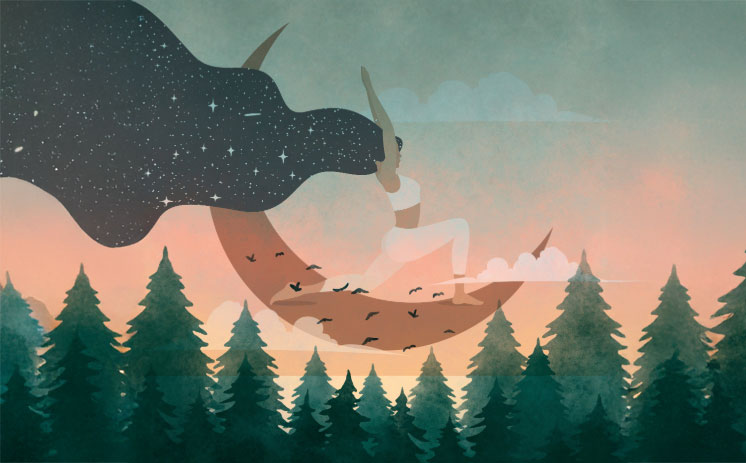 Yoga auf dem Mond Illustration